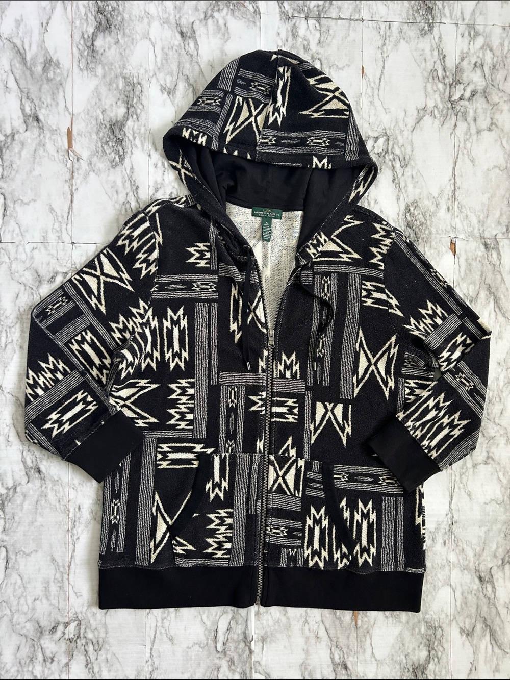 LRL Lauren Jeans Co Ralph Lauren size XL Aztec full zip hoodie Jacket terrycloth